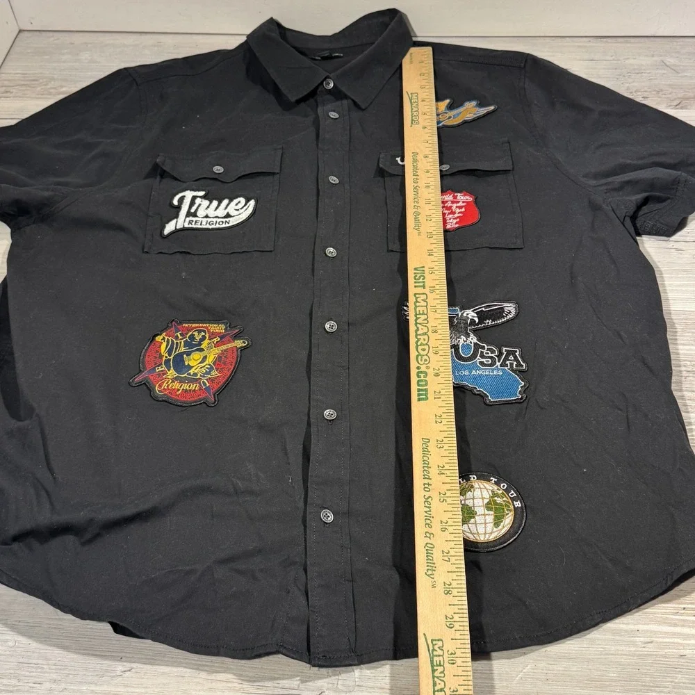 True Religion Work Wear Patch Men's Size 2XL Short Sleeve Button‎ Up RARE